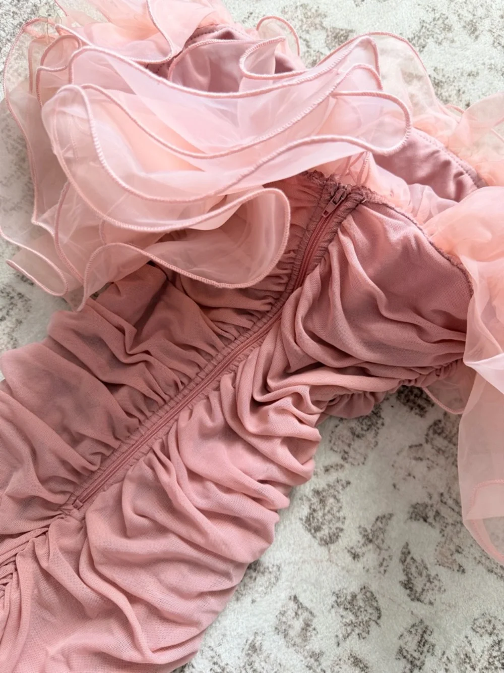 Fashion Nova Ruffle Mami Mesh Mini Dress - Mauve - Picture 7 of 8